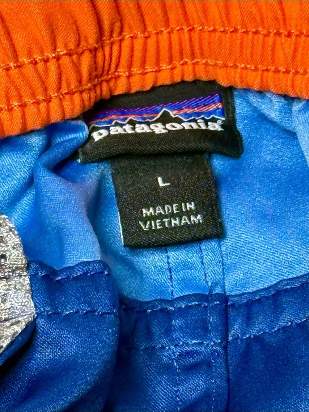 Patagonia Orange and Blue Colorblock Swim Shorts